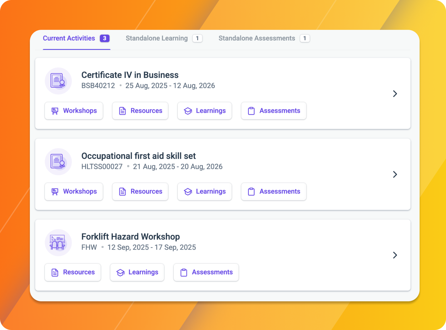 Skills learner portal current activities view.png
